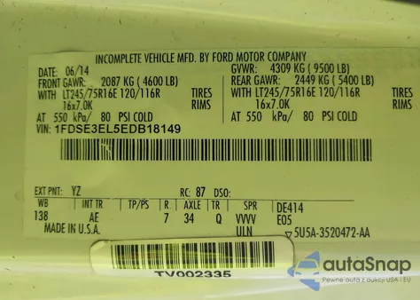 2014 Ford E-350 Super Duty Commercial from USA, damaged, VIN 1FDSE3EL5EDB18149